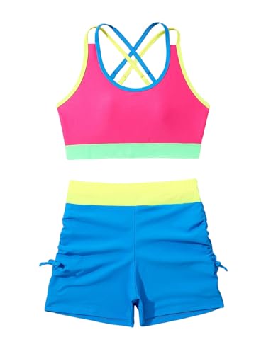 Image of WDIRARA Girl's Colorblock Criss Cross Bikini Set Side Swimsuit 2 Piece Ruched Bathing Suit