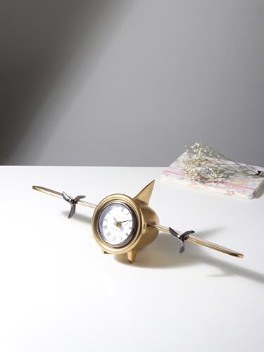 Image of Decor de Maison Brings Handcrafted Jettison Table Clock for KidsRoom, Living Room, Bedroom, Study Table|Classic Non-Ticking Tabletop Battery Operated Analog Desk Clock (Gold)