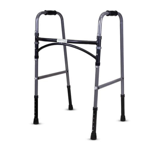 Image of Venante U-Shape Foldable Walker for Elderly and Seniors, Lightweight 100kg Capacity, Mild Steel Frame, Height Adjustable Walking Aid for Men and Women, Premium Rubber Shoes (Grey)