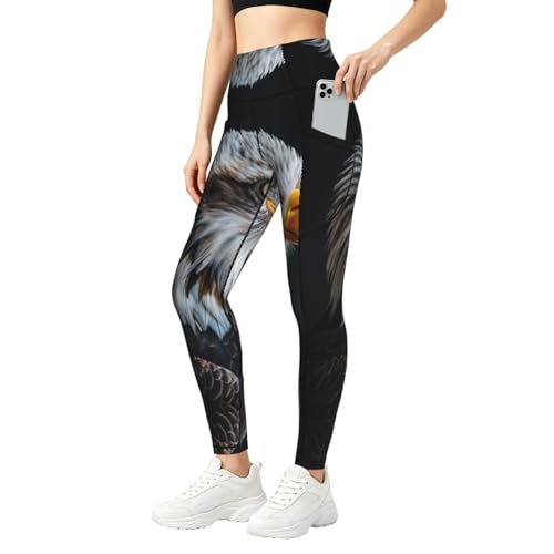 Leggings con estampado de águila para mujer con bolsillos elásticos