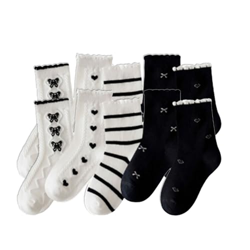 EPIPHQNY Toddler Socks, Pack of 5 Pair Girls Lace Socks Fashionable Middle Tube Sock Short Sock for Ages 1 to 12 Years Kids