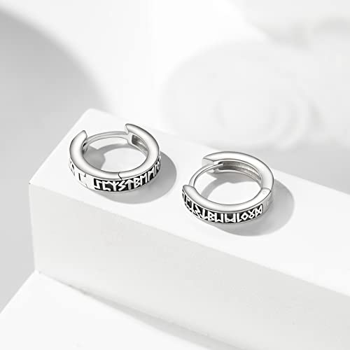 Viking Rune Hoops Sterling Silver Hinged Huggie Hoop Earrings For Female Mens Norse Vikings Jewelry #TOP7