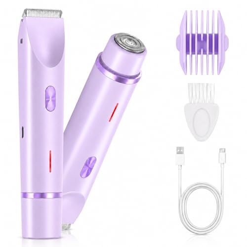 AIOOTISU Painless Bikini Trimmer for Women - 2-in-1 Electric Shaver for Sensitive Skin, No Nick No Cut, Waterproof & Rechargeable, Dual Head Razor for Bikini, Face & Body
