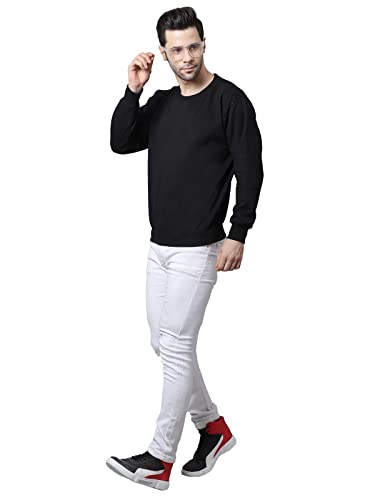 Image of BZR-Men's Fleece Round Neck Regular Sweatshirt (Sw Rrn Black 01-L Black L)(1903)