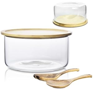 Ciotola da portata da 23 cm, con coperchio in bambù a doppia funzione, ciotola extra large con coperchio per insalate, dessert, frutta, punch, microonde e lavastoviglie, grandi ciotole per