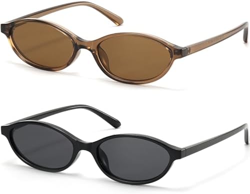 Retro Oval Cat Eye Sunglasses for Women Small Y2K Thin Narrow 100...