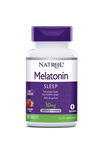 Natrol Melatonin Fast Dissolve Tablets, Helps You Fall Asleep Faster, Stay Asleep Longer, Faster Absorption, Maximum Strength, Strawberry Flavor, 10mg, 30 Count