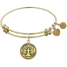 Smooth Finish Brass Libra September Bangle Bracelet, 7.25"
