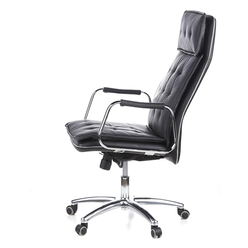 hjh OFFICE 600920 Chefsessel Bürostuhl Villa 20 Nappaleder Schwarz Büro-Sessel mit hoher Rückenlehne
