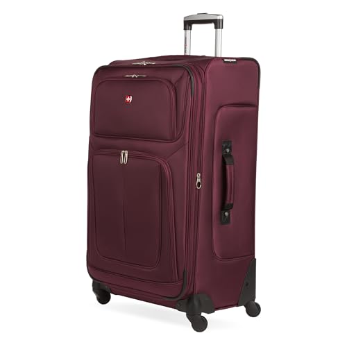 Image of SWISSGEAR Sion Softside Expandable Spinner Luggage Durable Lightweight Travel Suitcase, Merlot, Checked-Large