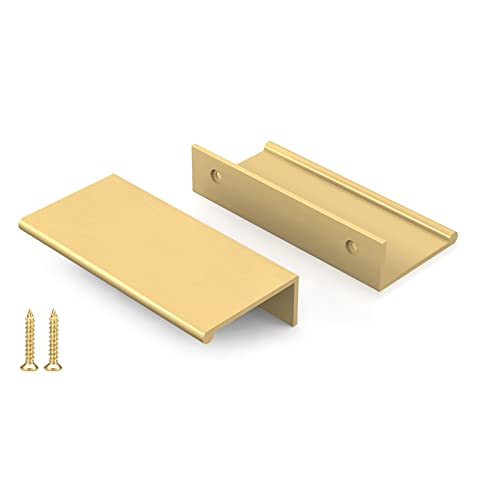 Image of Peaha 10 Pack Kitchen Cabinet Handles 2-1 /2 inch Matte Gold Pulls Edge Pulls | Gold Cabinet Handles Finger Pulls for Cabinets Modern Hidden Aluminum Alloy Dresser Drawer Handles Closet Bedroom