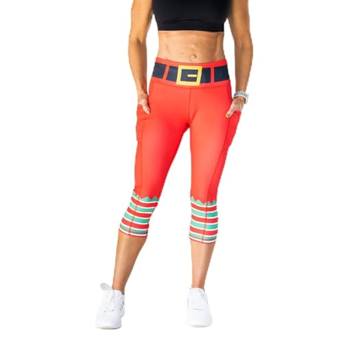 Gone For a Run Elf Leggings - Christmas Running Capris for Women with Pockets - Elf Running Costume - Medium