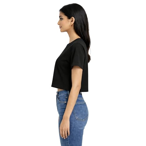 Image of Hangout Hub Women Crop Top T-Shirts | Round Neck Plain Solid Tshirts | Double Weaved | Shrink Free Tees | Casual T-Shirt for Woman Ladies Girls(Cotton|Pack of 3)