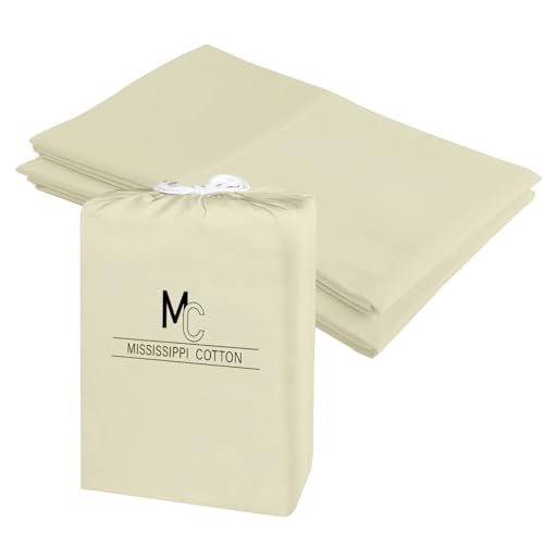 1000 Thread Count 100% Egyptian CottonKing Pillowcase Pack of 2, Long Staple Cotton Pillow Case for Sleeping Soft & Silky Sateen Weave Bed Pillow Cover Hotel Pillowcases Ivory 20 X 40