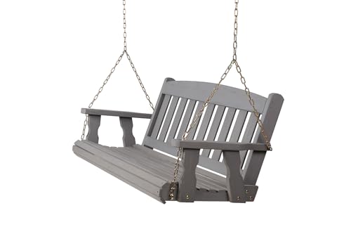 Image of Amish Heavy Duty 800 Lb Mission Treated Porch Swing with Hanging Chains (4 Foot, Semi-Solid Grey Stain)