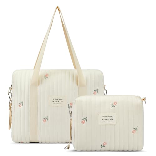Image of Paterr 2 Pcs Quilted Diaper Bag Tote Multifunction Multisize Maternity Bag Cotton Cute Diaper Handbag for Women Nurse