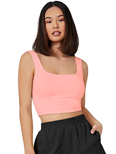 Image of Women's & Girls' Solid Polyester Rib-Knit Square Neck Tank Tops