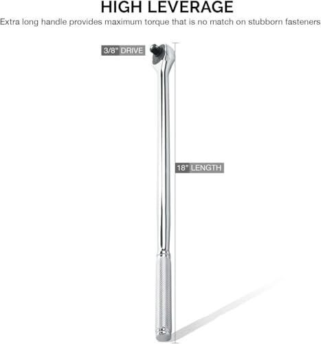 Image of Neiko 03034A 3 /8 inch Drive Extra Long Ratchet | 18 inch Length | 72 Tooth Gear | Cr-Mo Head | CR-V Steel