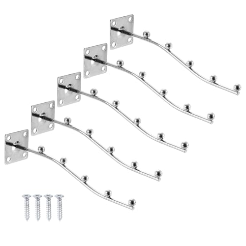 uxcell 5 perchas de pared onduladas de 8 pulgadas, 5 perchas de ropa, ganchos de exhibición de ropa con tornillos para tiendas de ropa, dormitorio, color plateado