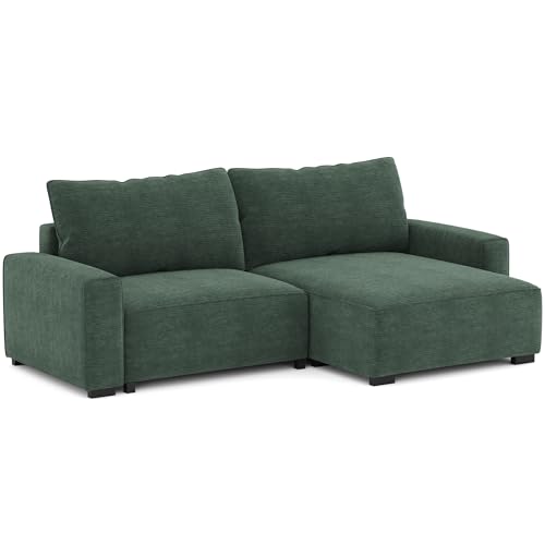 BUDWING Lauren, Sofa Cama Verde Abeto - Chaise Longue Reversible, Almacenamiento Integrado - 3 plazas - Tejido de Poliéster y Nailon - Estilo Moderno - 269 cm (A) x 158 cm (P) x 96 cm (A)
