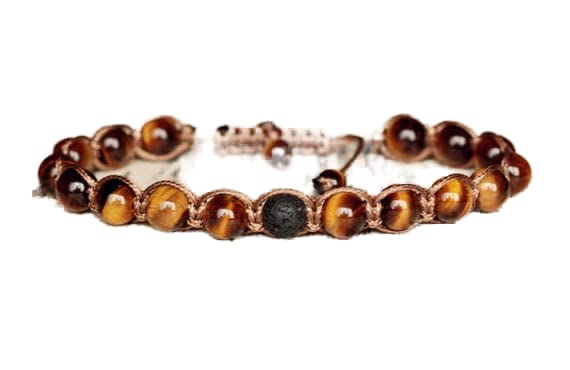 Bracelet oeil de tigre et pierre de lave multicolore 8mm cordon ajustable