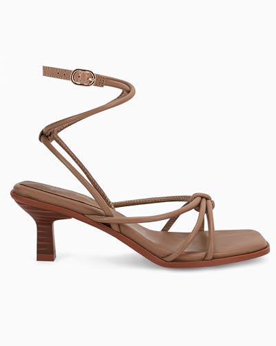 Coutgo Womens Strappy Heels Sandals Thong Gladiator Square Open Toe Low Kitten Heeled Criss Cross Ankle Strap Summer Dress Wedding Shoes4