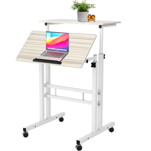 Image of sogesfurniture Adjustable Stand up Desk Computer Stand Desk Mobile Laptop Sit Stand Computer Desk,Beige BHCA-101-MP