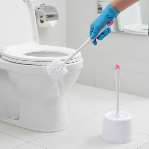 Image of Sulfar Toilet Brush with Holder - Easy Storage with Comfortable Handle - Compact Round Design - Clears Clogged Toilets and drains - Ideal for Home & Office Use