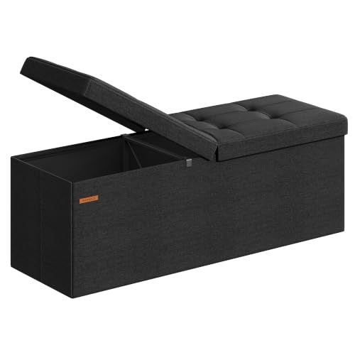 SONGMICS Mazie Collection - 43 Inches Storage Ottoman, Foldable Storage Bench with Flipping Lid, 660 lb Load Capacity, for Entryway, Living Room, Bedroom, Ink Black ULSF076B01