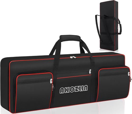 AKOZLIN 49 Key Keyboard Case, Padded Piano Bag with Handle and Adjustable Shoulder Straps, Small Portable Piano Keyboard Case, Soft Keyboard Gig Bag with Pockets for Accessories 34'x13'x4'