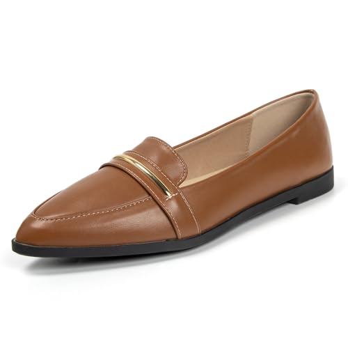 Image of Pointy Toe Penny Loafers for Women Dress Office Work Flats Shoes | Comfortable Women's Faux Suede Leather Slip On Flat Loafers for Driving Business Casual Cute Ballet Shoes
