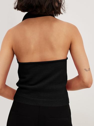 Image of Langwyqu Womens Turtleneck Sweater Vests Sleeveless Knit Halter Tank Tops Sexy Loose Cami Shirts