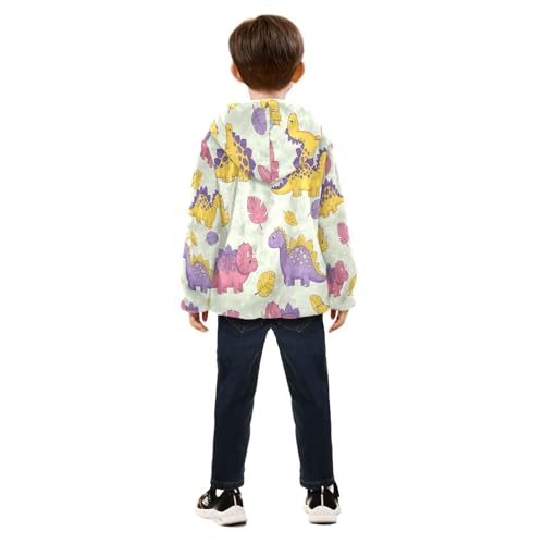 Colorful Dinosaurs on Pastel Background Toddler Fleece Jacket Girl Boys Hooded Fleece Jacket Coat4