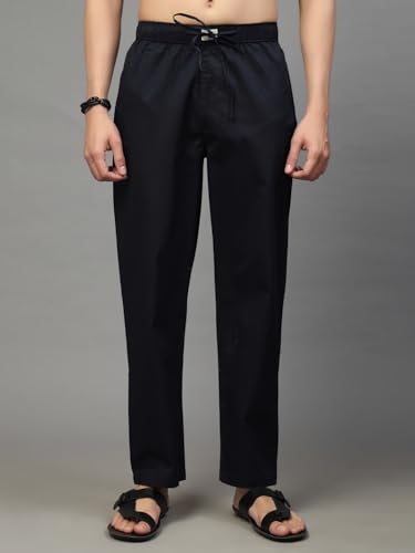 Image of Majestic Man Comfort Fit Solid Cotton Casual Lounge Pyjama with Elastic Waist, Drawstring & Zip Closure
