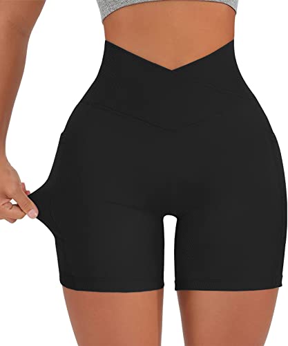 Yuerlian Women Seamless Booty Biker Shorts Cross Workout Shorts 5" High Waisted Shorts with Pockets3
