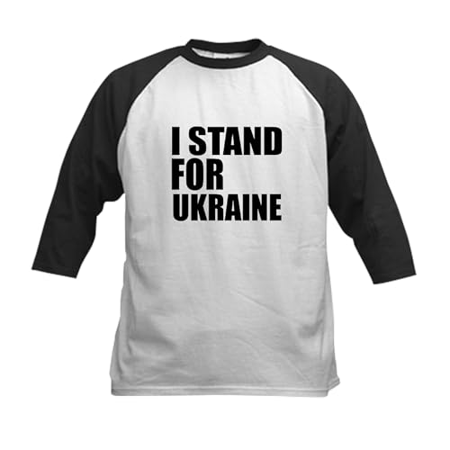 CafePress I Stand for Ukraine Kids Baseball Tee Kids Cotton Baseball Jersey, 3/4 Raglan Sleeve Shirt Black/White
