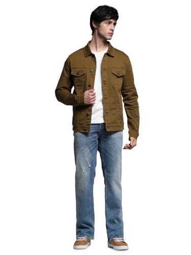 Image of JACK & JONES Men's Spread Collar Cotton Standard Length Washed Denim Jacket