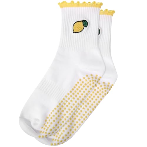 Image of Jeyiour Summer Cute Pilates Socks Women Bow Nonslip Ruffle Yoga Socks with Grip Barre Pilates Gift for Work Dance Fitness
