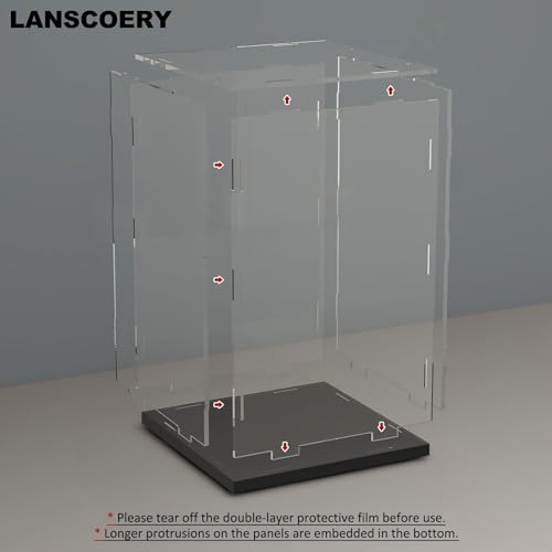LANSCOERY Large Acrylic Display Case, 10x8x16 in, Upgraded Thickened UV-Resistant Showcase, 10mm Heavy Duty Matte Base, 98% Clarity Dustproof Box for Statues & Memorabilia, Scraper & LED Light by LANSCOERY - Image 4