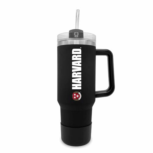 Image of Campus Colors College & University 40 oz Travel Tumbler With Handle - Dual Option Lid With Straw - Vacuum Insulated Stainless Steel (Harvard Crimson - Black)