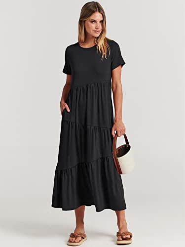 ANRABESS Women Summer Maxi Dress Short Sleeve Swing Casual Asymmetric Tiered Vacation Long Beach Sundress Outfits2