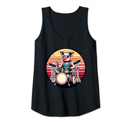 Donna Pig Drums Drummer Band Percussioni Musica Canotta