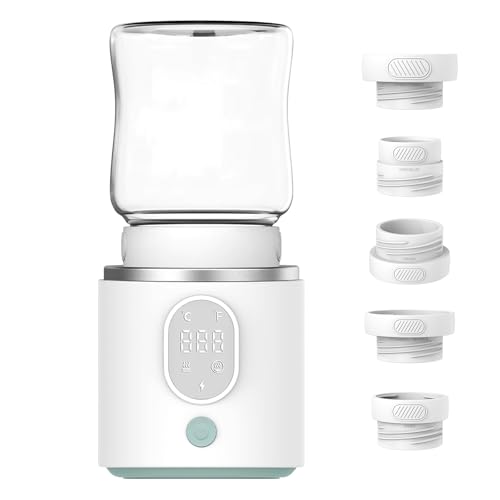 Calienta Biberones, Calienta Biberones Eléctrico 5 en 1 Calentador de biberones Calentamiento de líquidos y sólidos, 4 niveles de temperatura, 5 adaptadores, Calientabiberones Portátil Para Bebé