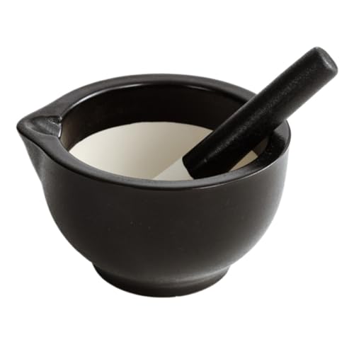 TOTIKI Mortero y Mano Juego De Mortero Cerámica For Especias, Triturador Ajo, Doméstico Set Cocina(Black,8.7x13.6cm)