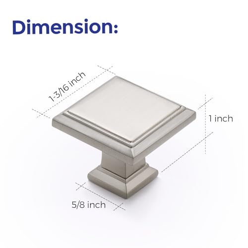 Image of Ravinte 15 Pack 1-3 /16 Inch Brushed Nickel Kitchen Square Cabinet Knobs Solid Drawer Pulls Satin Nickel Single Hole Kitchen Cabinet Hardware Knobs for Cabinets and Drawers