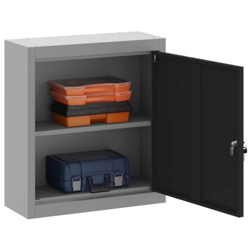 vidaXL Armoire à Outils avec étagère Noir et Gris 50 x 20 x 55 cm, Armoire à Outils avec étagères réglables, Rangement métal, Organisation sécurisée...