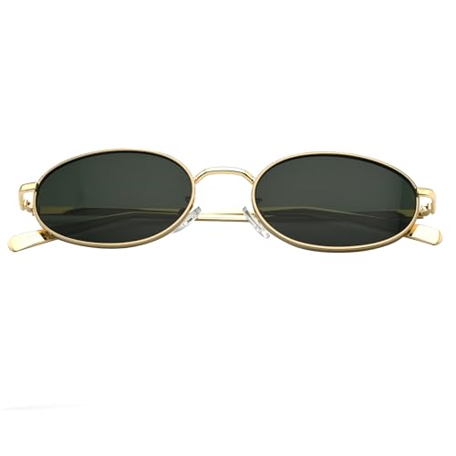 Image of Retro Oval Sunglasses for Women Men Trendy Gold Sun Glasses Vintage Metal Frame Shades