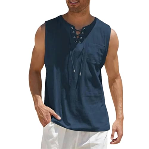 Camiseta sin mangas de lino JXQXHCFS para hombre en color liso holgada