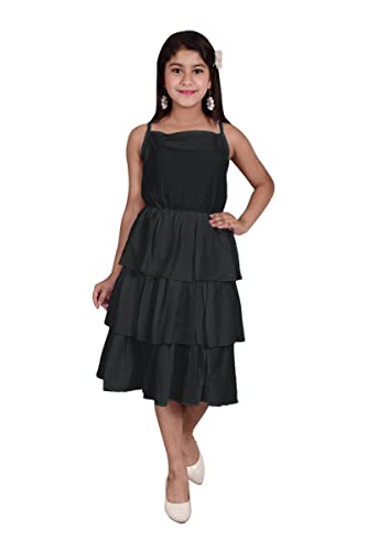 Image of Knee Length Crepe Layered Sleeveless Dress for Girls