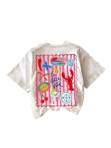 Image of RoseSeek Women's Graphic Letter Tee Crew Neck Trendy Summer Vintage T Shirt